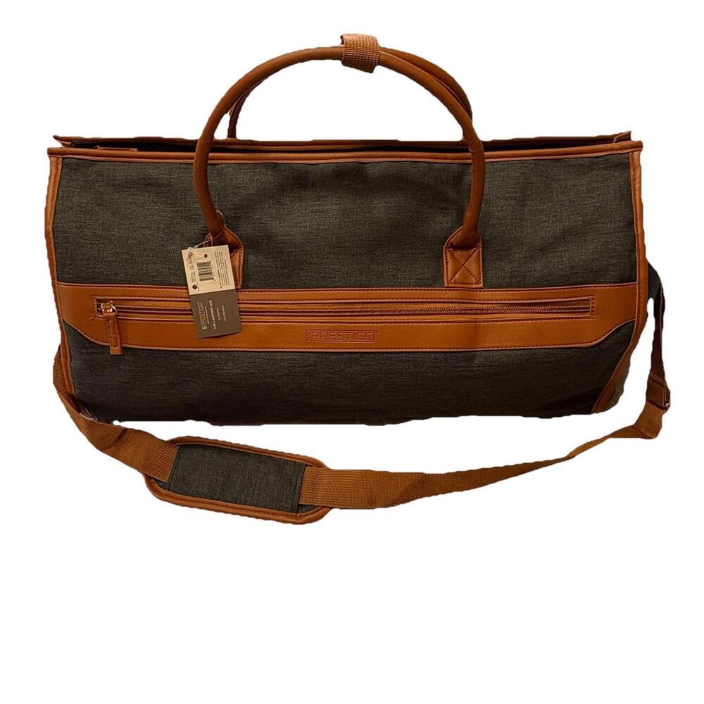 CRG Prestige 2-in-1 Garment Bag Dark Gray Tan Brown Travel Casual Bag NEW NWT